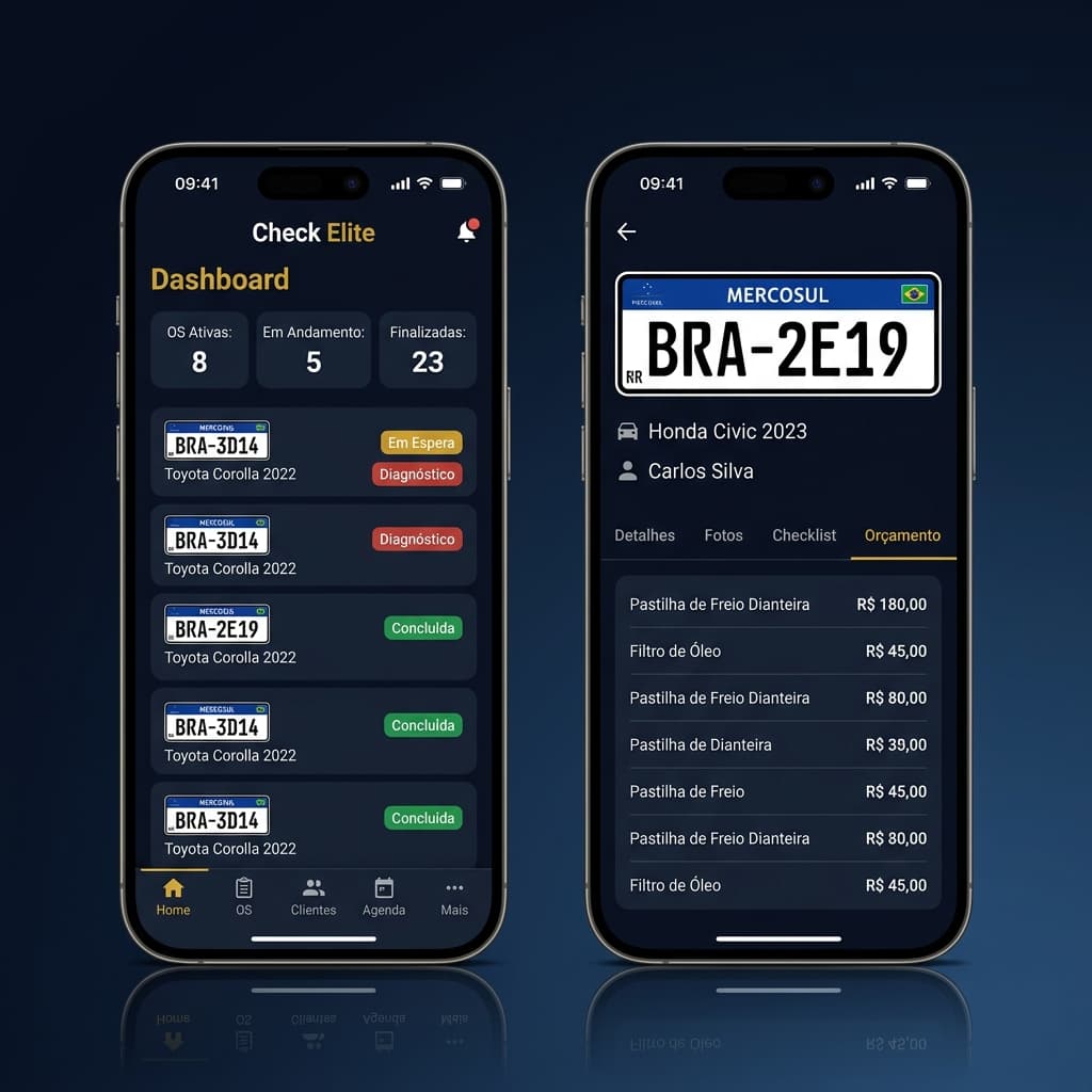 App Mobile Check Elite - Dashboard e Detalhe de OS